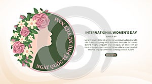 Ngay Quoc Te Phu Nu or International Women\'s Day background with a woman and flowers photo